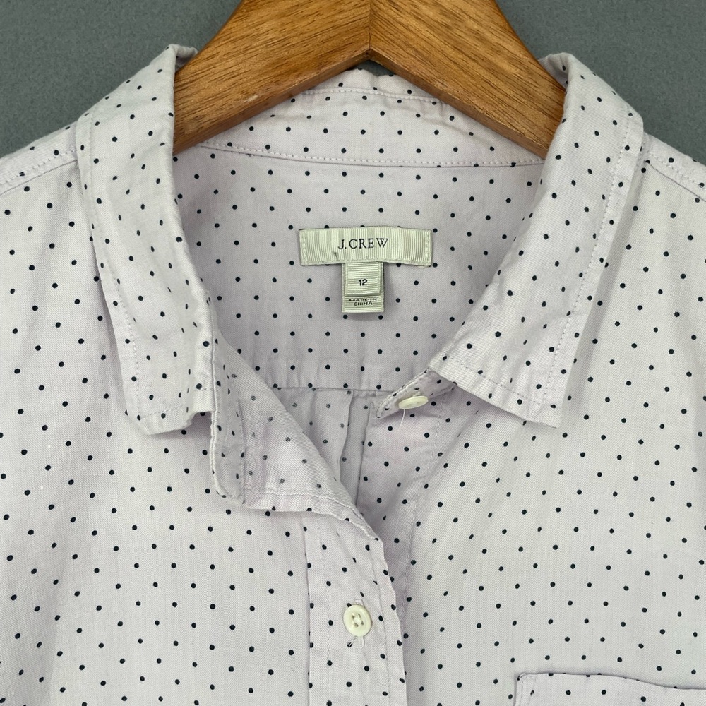 J.Crew Lilac & Black Polka Dot Button‑Down Shirt 100% Cotton Size 12